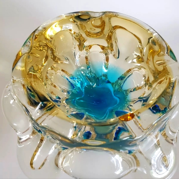 Vintage Murano glass bowl ashtray dish Vibrant Aqua blue center unique d… - Picture 5 of 9